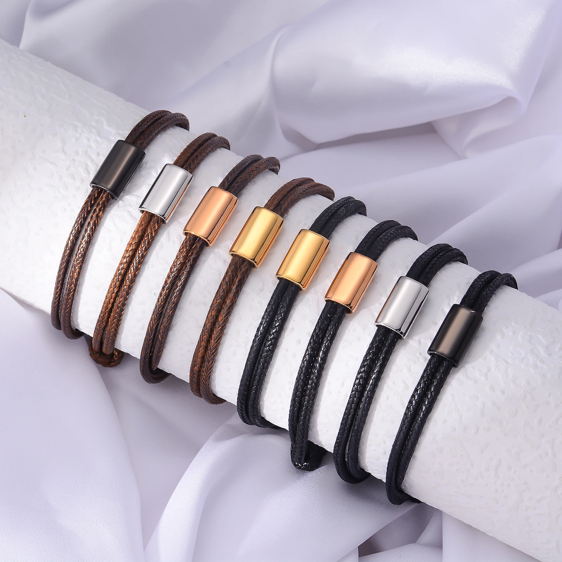 Custom Engraved Name Fashion Braided Bracelet Adjustable Design Jewelry Simple Wristband for Sports Bracelet Men Daily Wear Gift