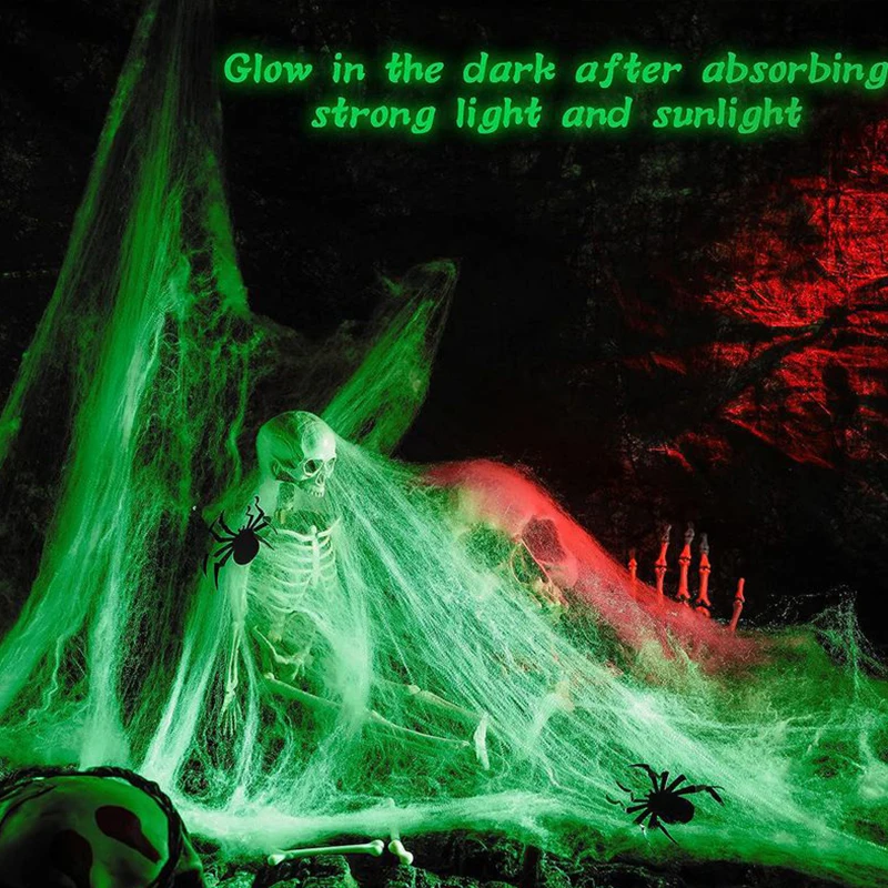 

Luminous Spider Web,stretchy Artificial Cobweb With Fake Spiders,halloween Decorations,outdoor Horror Haunted House Decor Props