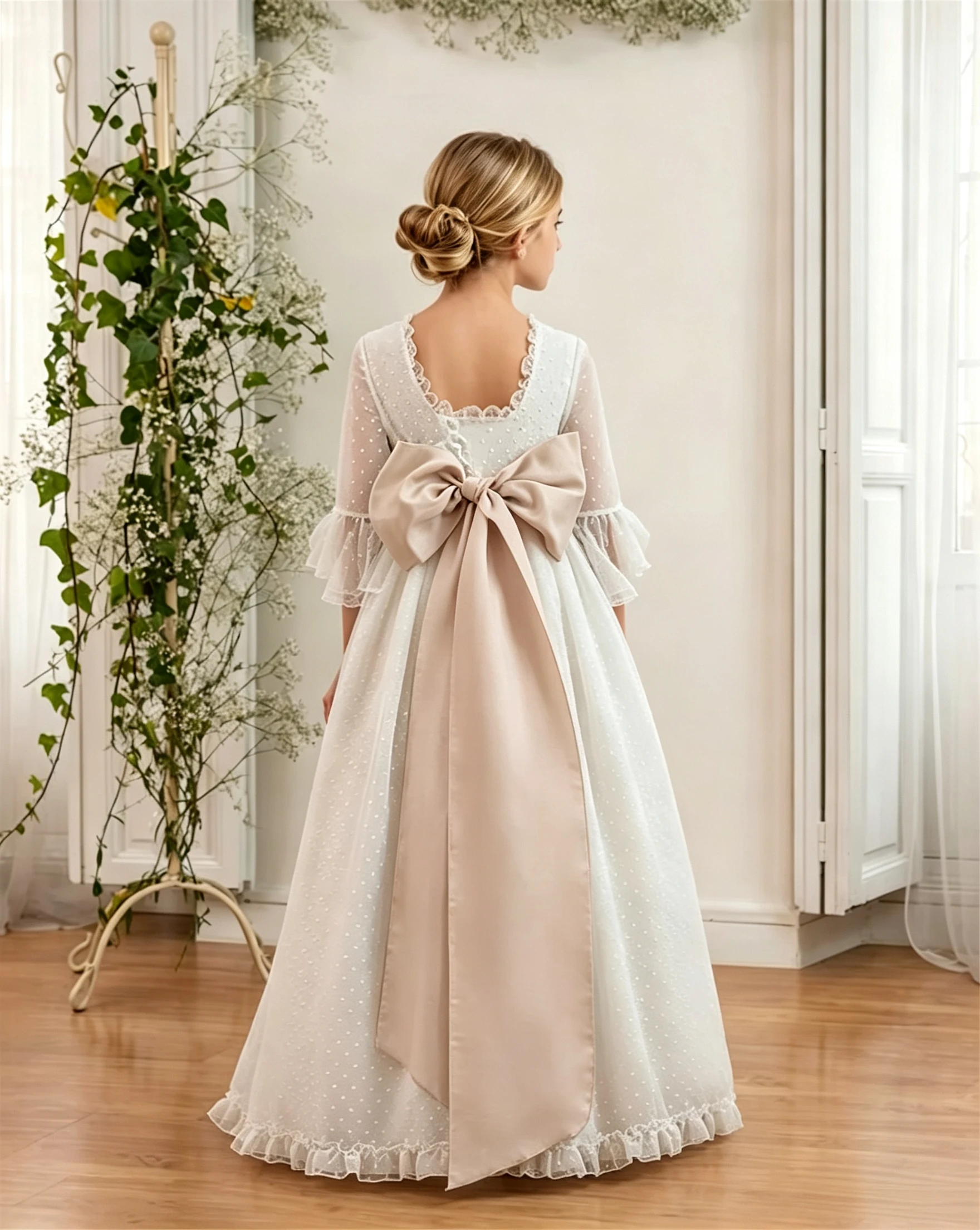 Quality Elegant Baptism First Communion Gowns Flower Girl Dress Fluffy With Bow Little Princess Kids Birthday Party Evening Gown
