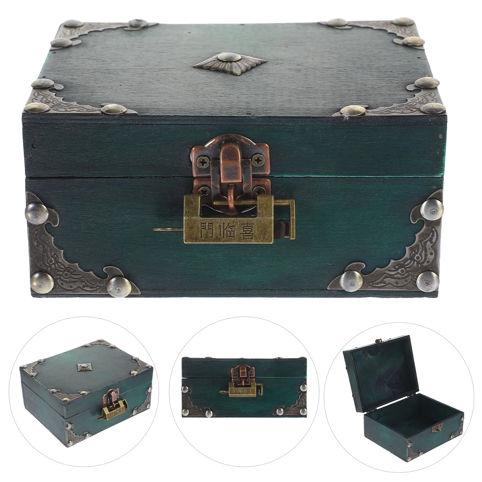 

Vintage Wood Jewelry Organizer Box Small Jewelry Storage Case Treasure Chest Lock Decorative Trinket Box for Travel