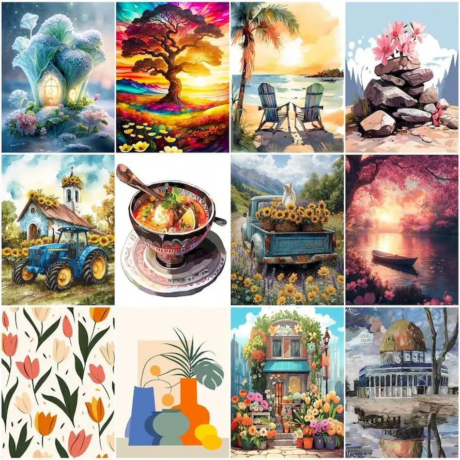 1pc frameless Oil Painting By Numbers Paint Pictures By Numbers Color Markers Canvases For Paint Acrylic Paints Handpainted Home