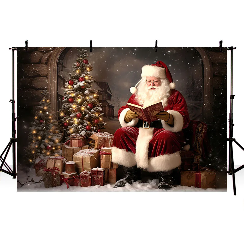 Mehofond Photography Background Christmas Santa Claus Winter Snow Xmas Tree Gift Kid Family Portrait Decor Backdrop Photo Studio