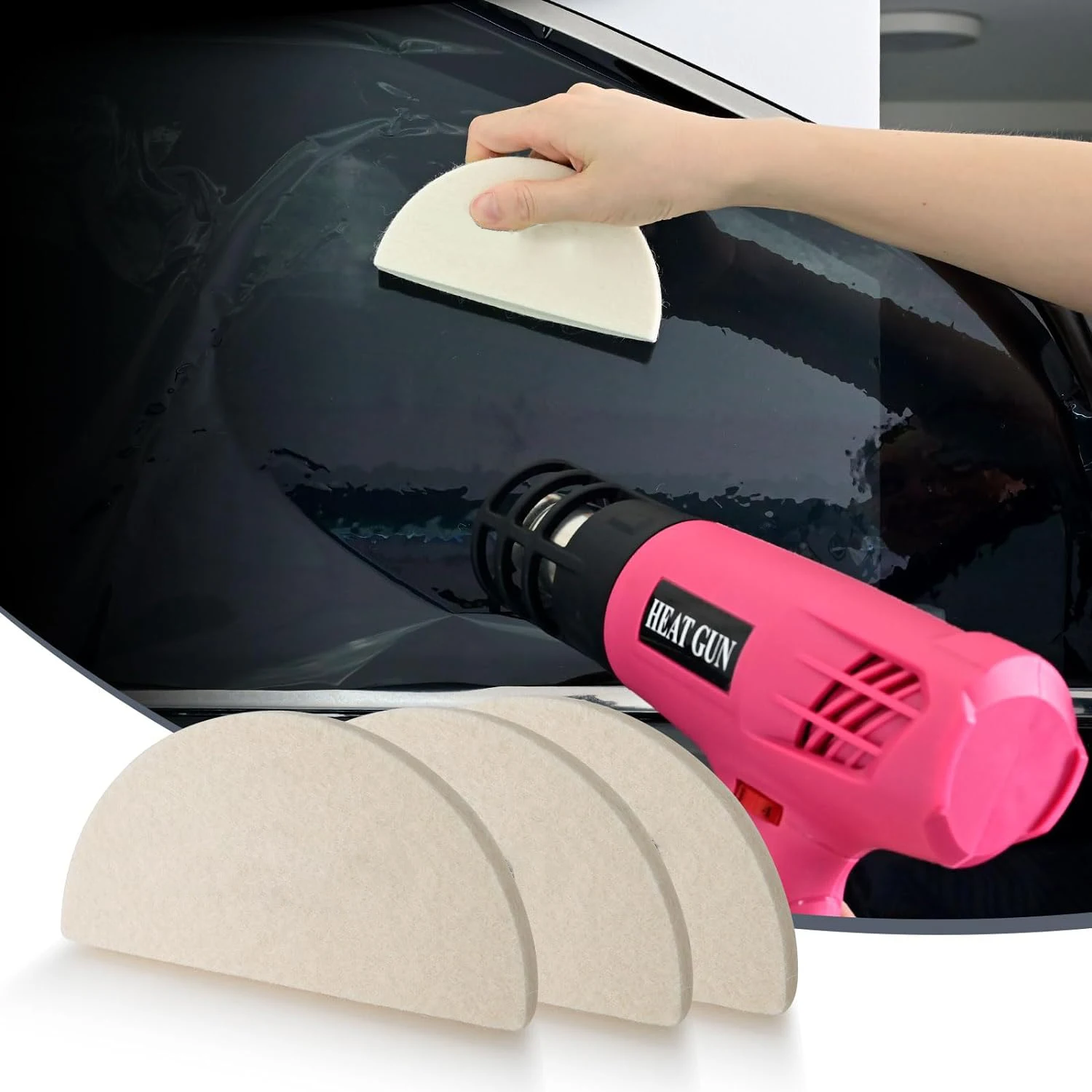 FOSHIO 3pcs Half Moon Shape Wool Squeegee Window Film Tinting Car Wrapping Scraper No-Scratch Clean Tools Auto Vinyl Application