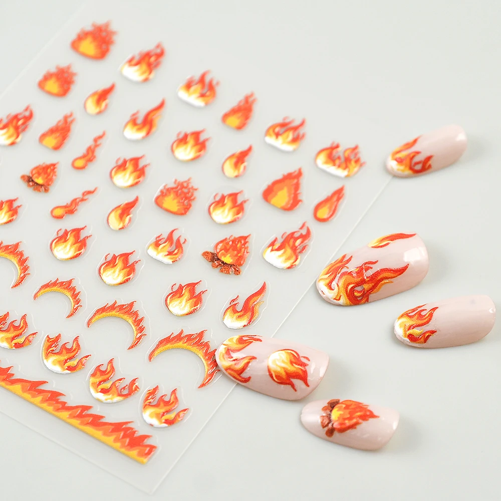 Fire 5D Nail Stickers Back Glue Nail Sticker Monogram Decals Self-adhesive Slider