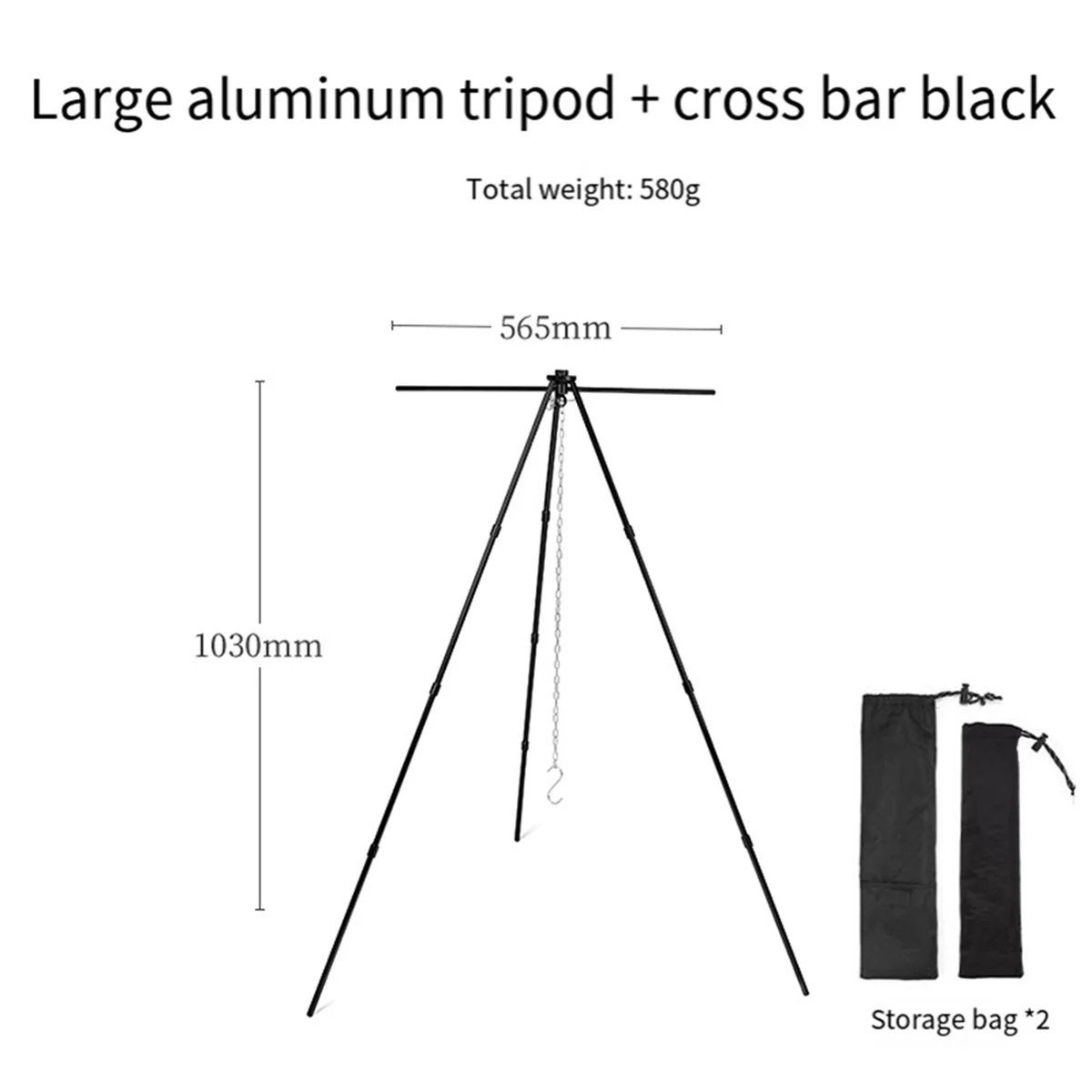 Black Outdoor Aluminum Alloy Tripod Hanger Storage Rack Portable Crossbar Set Retractable Hanging Pot Bracket