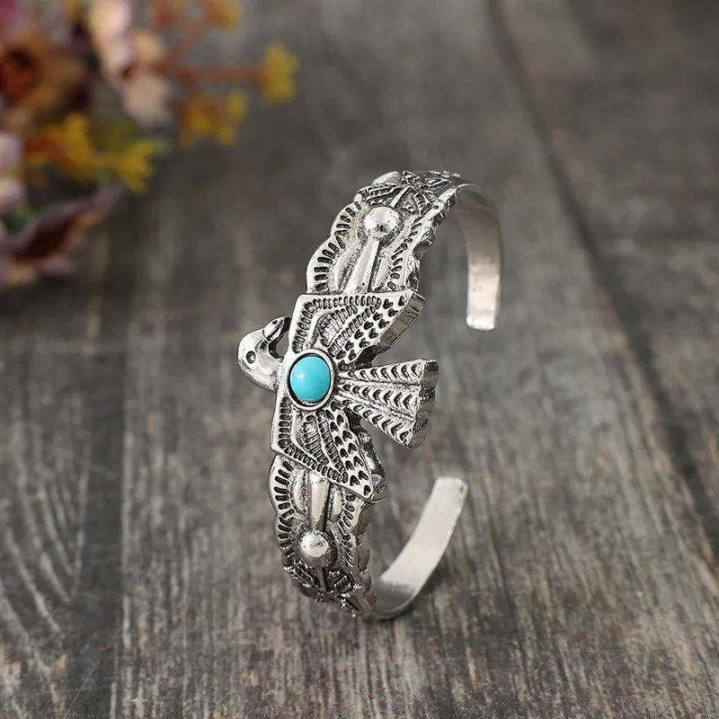 Thunderbird Birds Turquoise Bracelet Bangle Cuff Gemstone Jewelry for Women Native America Western Thunderbird Cuff Bracelet