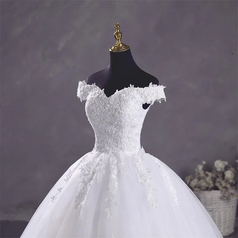 Ashley Gloria Pure White Wedding Dresses Elegant Boat Neck Ball Gown Simple Vestido De Noiva Plus Size Robe De Mariee