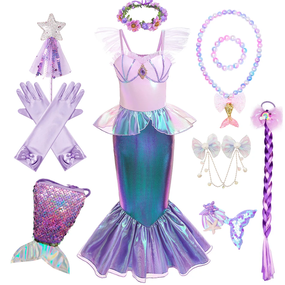 Mermaid Costume Ariel Cosplay Princess Dress Kids Birthday Gift Halloween Carnival Party Children Role Play Fancy Clothing 2-10Y