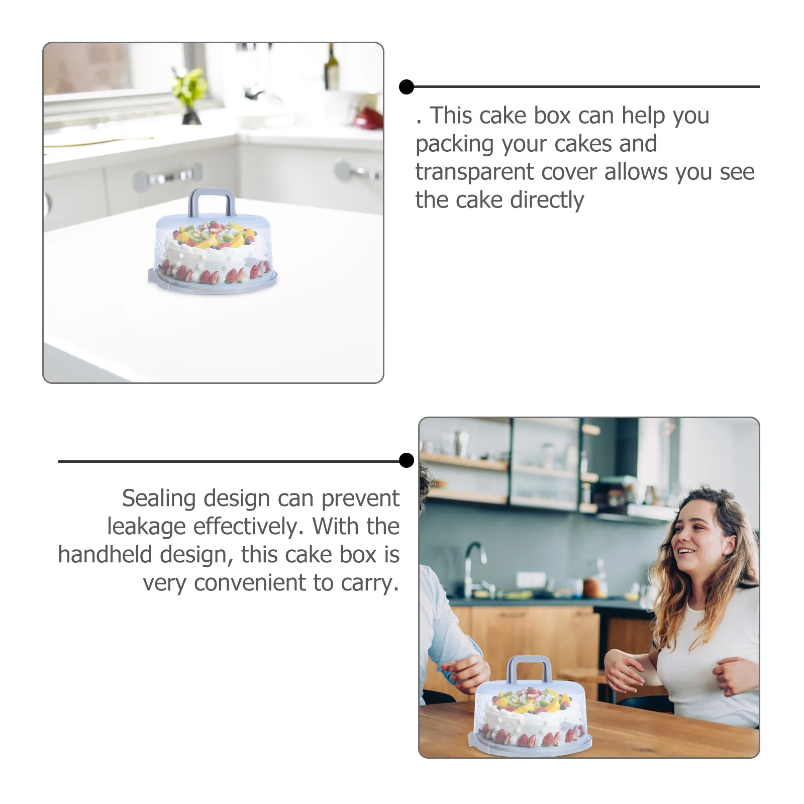 

1 pc Storage Container Reusable Leakproof Portable Food Container For Fruit Dessert Baking Cake Box Cake Carrier Kitchen Storage