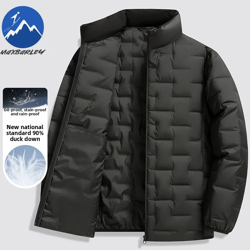 Maxbarley Luxury Men Short Down Jacket Business Casual Ultra Light Puffer Coat Stand Collar Outdoor Travel Windproof Winter Coat