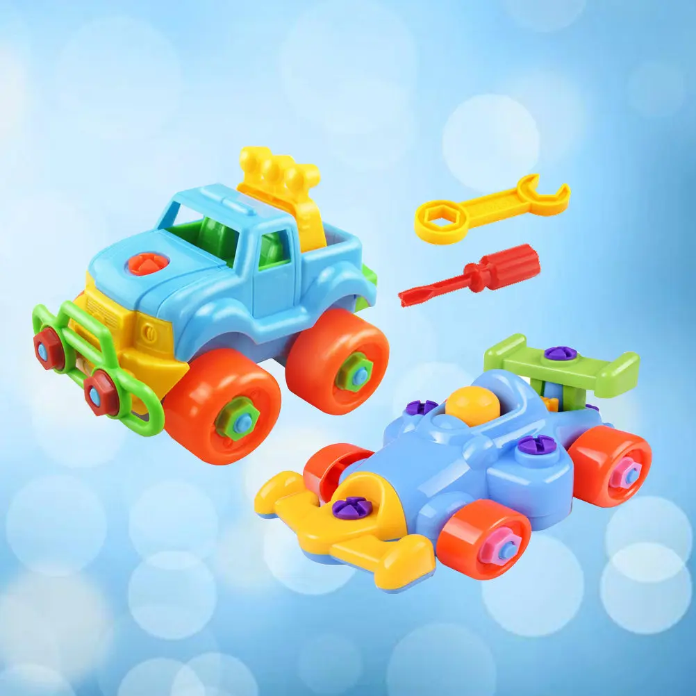 2Pcs Disassembly Car Vehicle Cartoon Inertia Go Kart Sturdy Flexible Plastic Outdoor Kids Car Vehicle Stress Relief