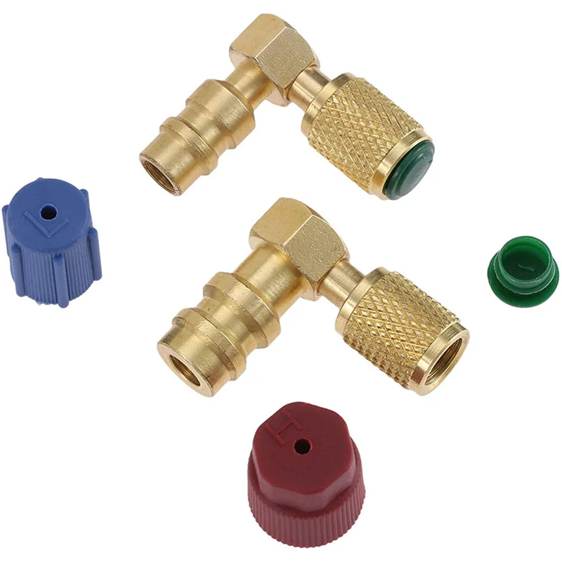 AB45 2X R12 - R134a ハイ/ローACフィッティングポート改造変換アダプター、クイックカプラーバルブA/C 90度フィッティング