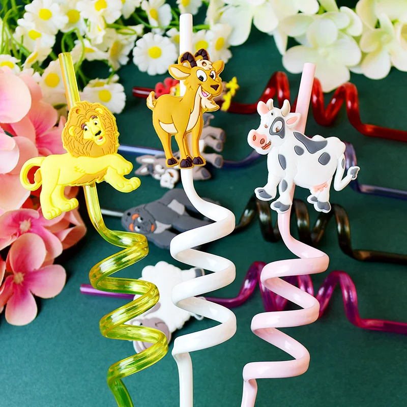 10-pack of animal-themed spiral straws. Reusable. Perfect for birthdays, bars, weddings, parties, and other occasions.