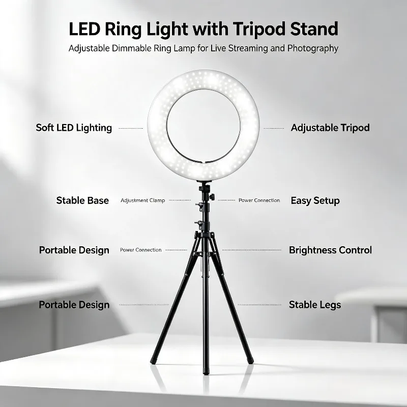 18 Inch LED Ring Fill Light Bi Color Remote Control Beauty Lamp For Live Streaming Portrait Shooting Studio Photographic