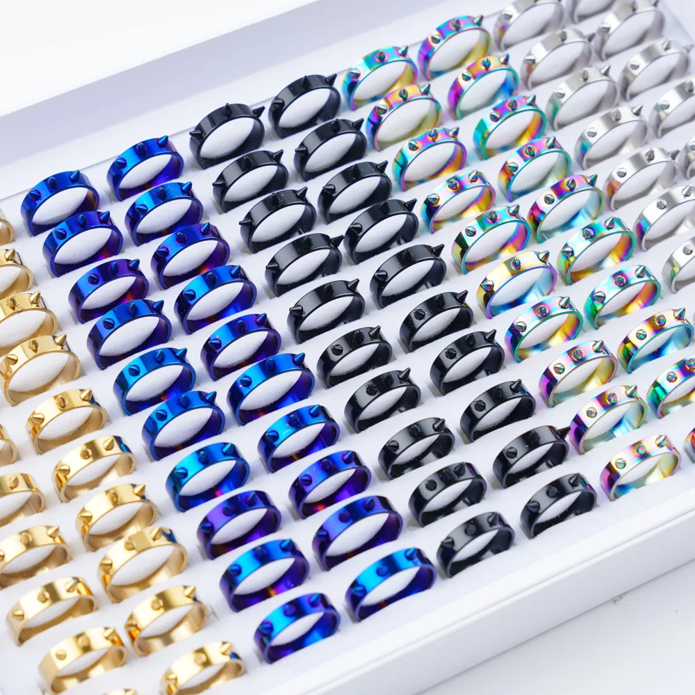 20Pcs/Lot Fashion Punk Spike Rivet Stainless Steel Rings for Men Women Personality Jewelry Accessories Party Gifts