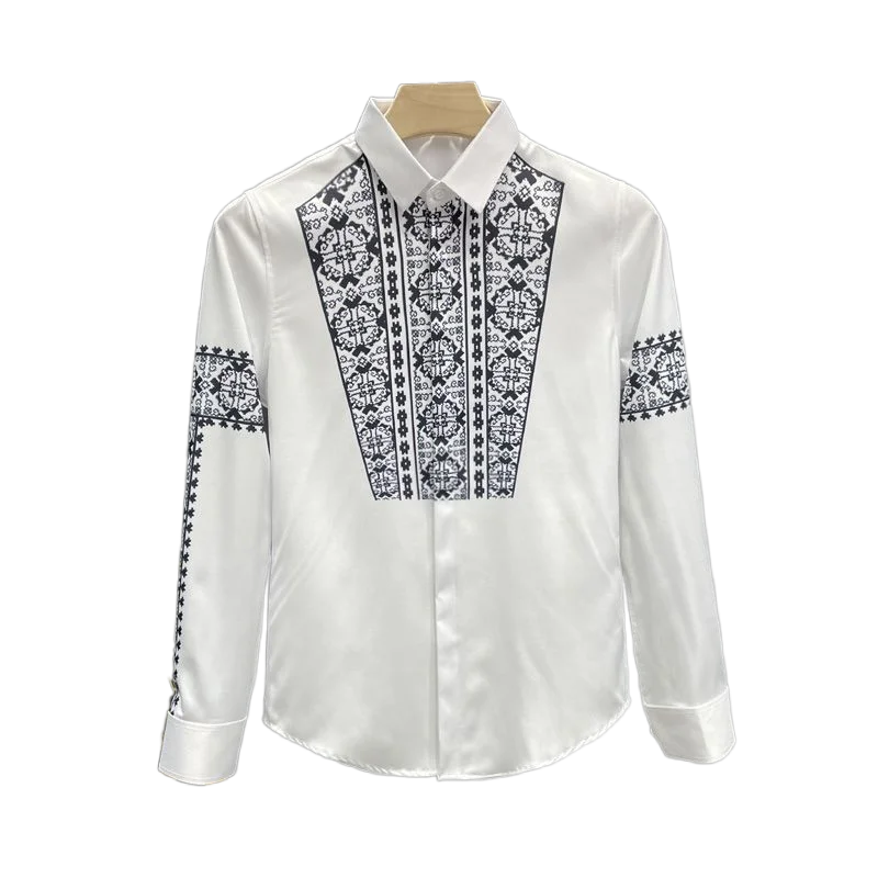 

Clothes for Men Spring and Autumn Long-sleeved British Shirt Slim-fit High-end Sense Fried Street Printed Tops