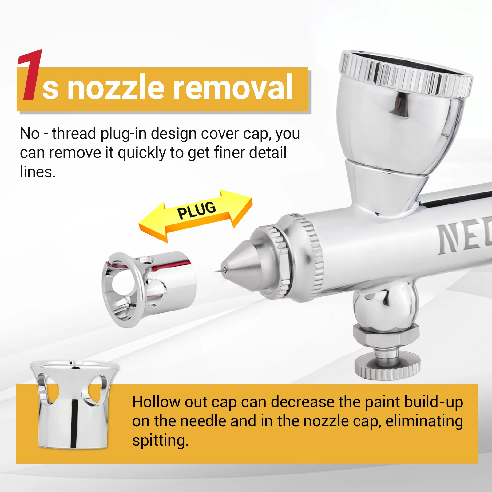 NEOECO 0.2MM Dual Action Gravity Feed Airbrush With 2cc 9cc Fluid Cup Inwards Crown Needle Cap, O Ring Seals Kit, Drop In Nozzle