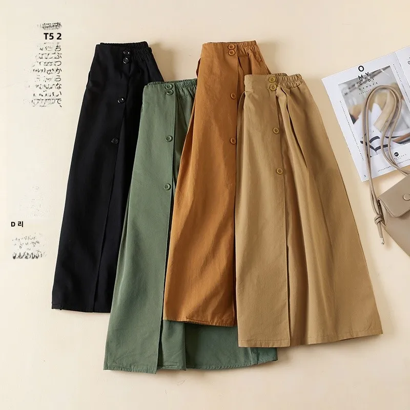 

Casual Cotton A-Line Skirt Women's Artistic Loose Fit Spring 2025 High Waist Midi Skirt Slimming Versatile plus Size