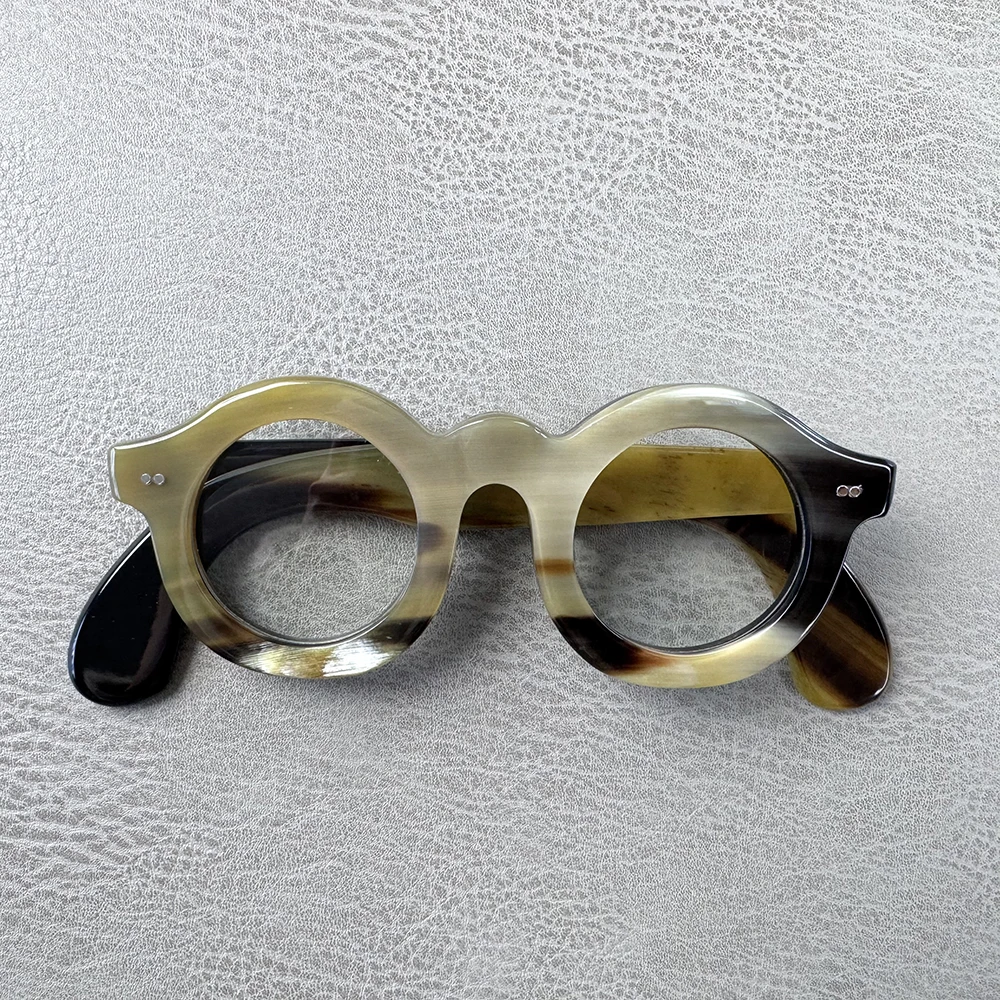 

Man Glasses Frames Thick Vintage Unique Rivets Handmade Black White Horn Prescription Reading Eyeglass Frames Optical Eyeglasses