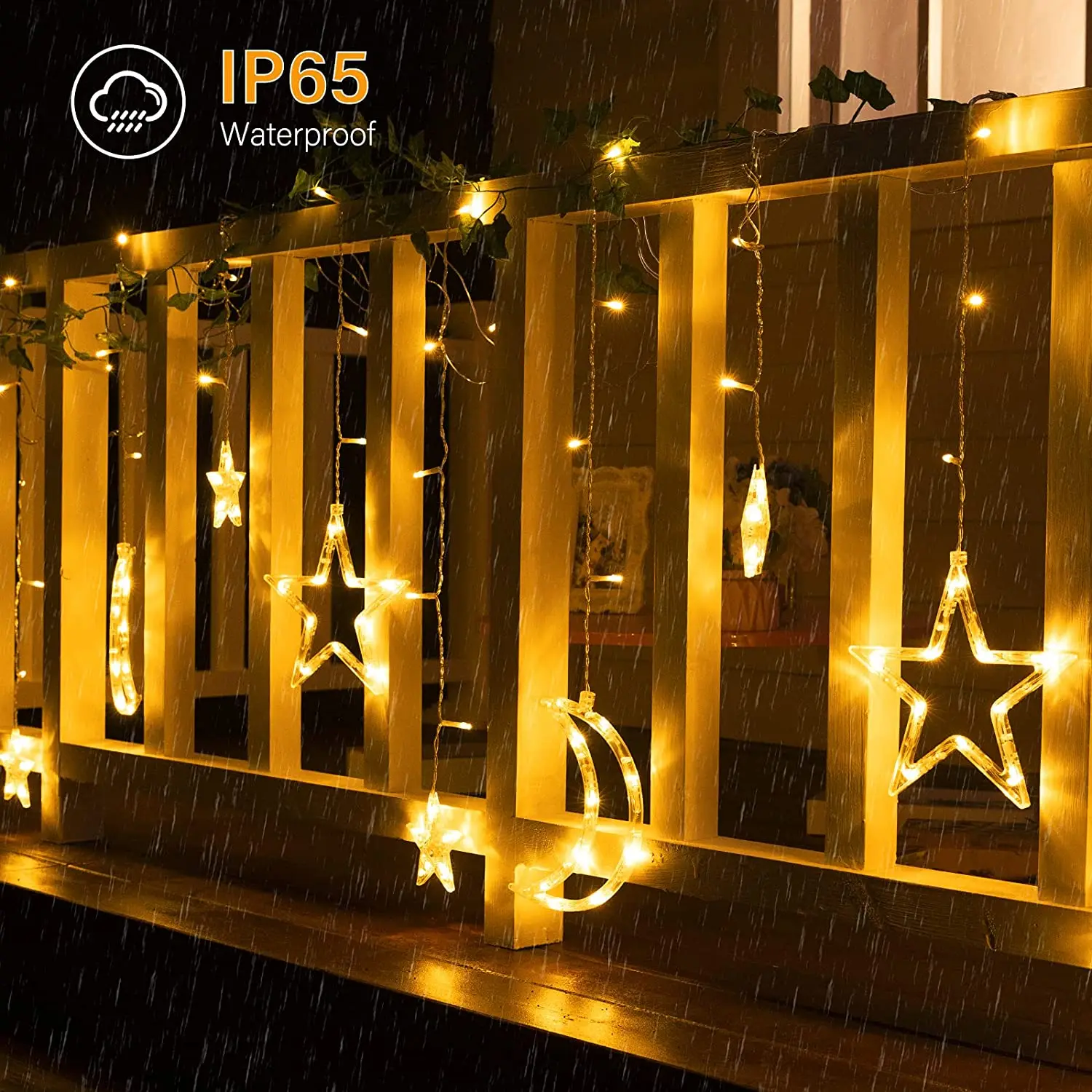 Solar/EU Plug Lamp 3*1M Star Moon Curtain String Fairy Garland 8 Modes IP65 For Outdoor Ramadan Party Home Wedding Decoration