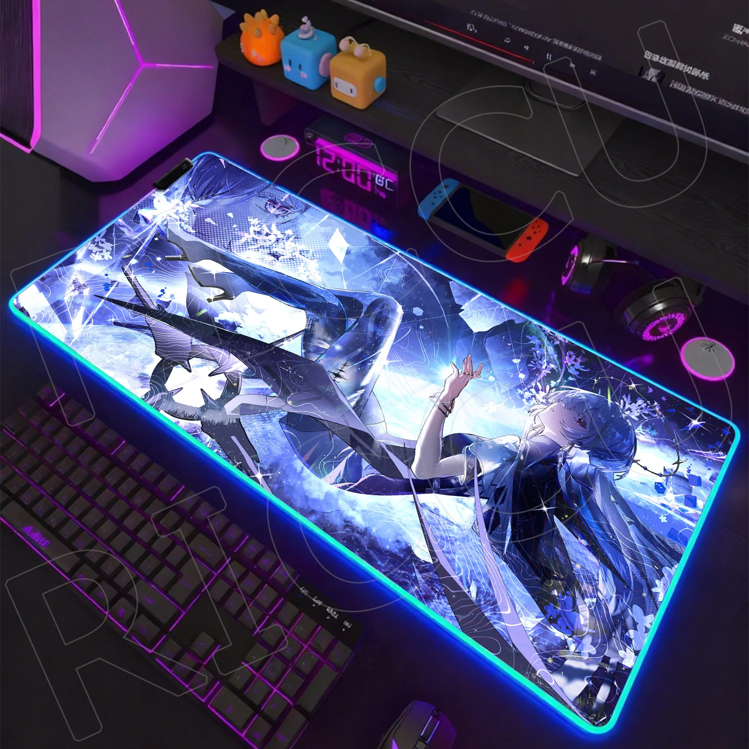 

RGB Wuthering Waves Mornye Anime Mouse Pad Computer XXL Desk Mat Gaming PC Accessories protective pads Gamer Comic LED Mousepad