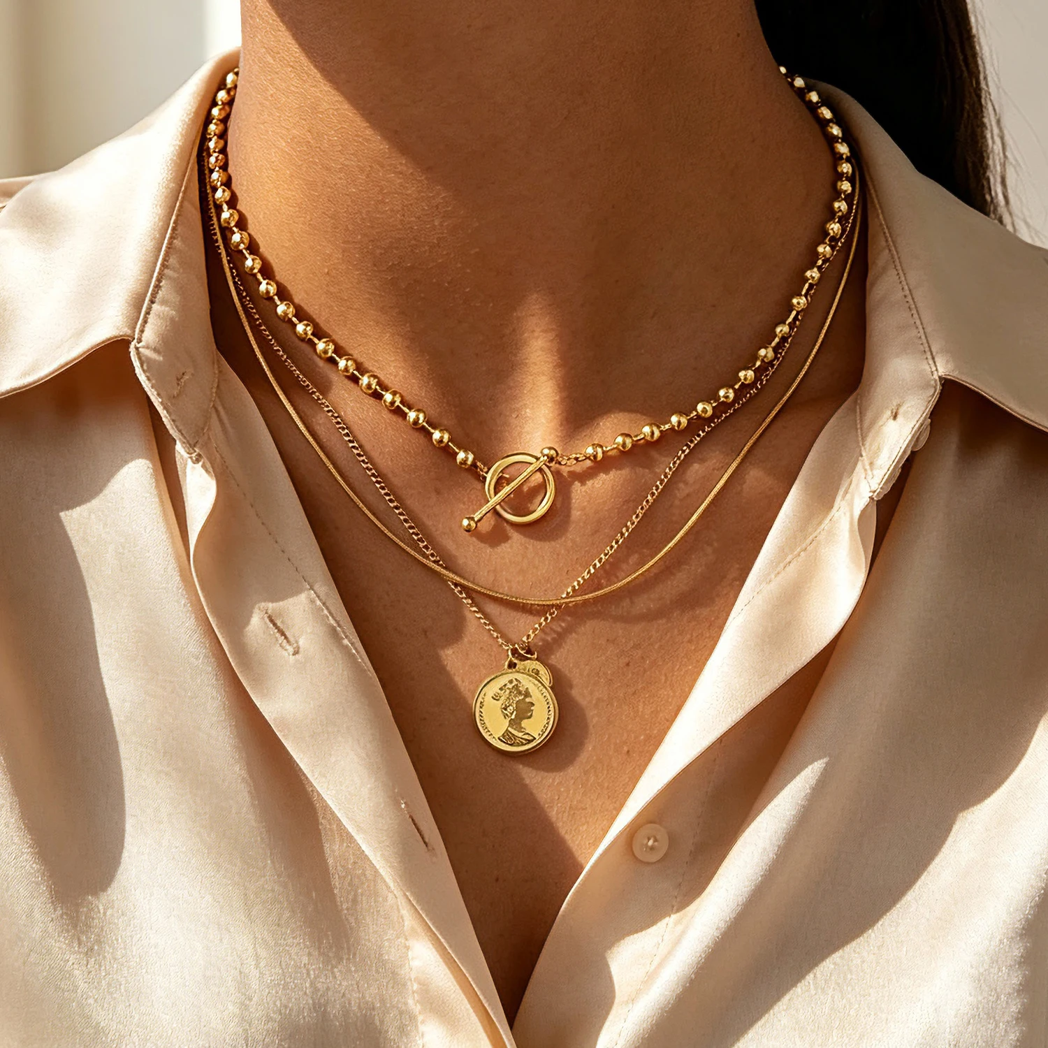 Stainless Steel Triple Layer Necklace for Women Ins European American Stackable Delicate Luxury Clavicle Chain Versatile Daily