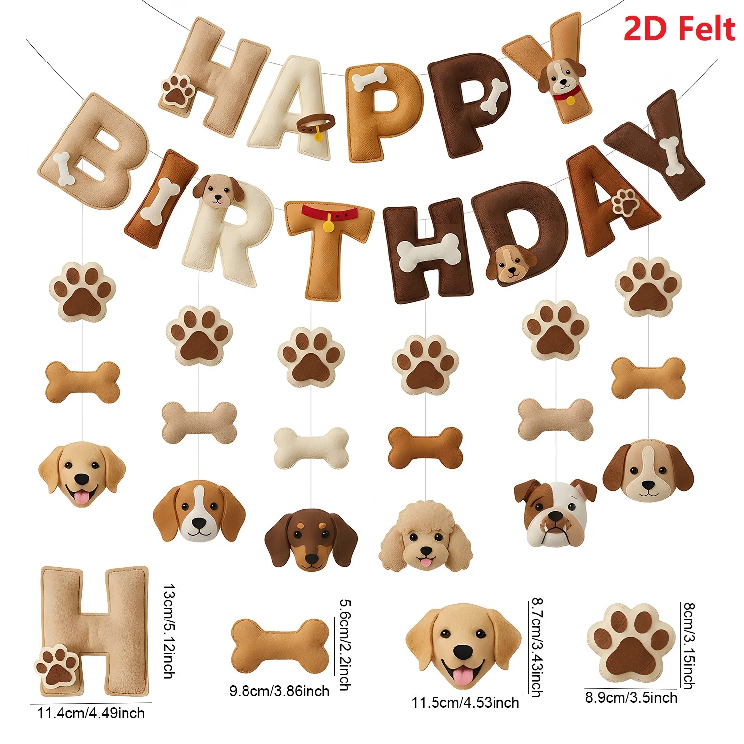 2D Filz Niedliche Welpen-Knochen-Snacks Krallen-Geburtstags-Spiral-Girlande Dekorationen Hunde-Themen Geburtstagsparty-Zubehör – Detail 2