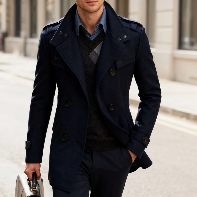 Men’s Double-breasted Woolen Overcoat Fashion Solid Color Mid-length Jacket Luxury Light Business Stand Collar Trench Coat M-3XL 6 Men's Double-breasted Woolen Overcoat Fashion Solid Color Mid-length Jacket Luxury Light Business Stand Collar Trench Coat M-3XL 6