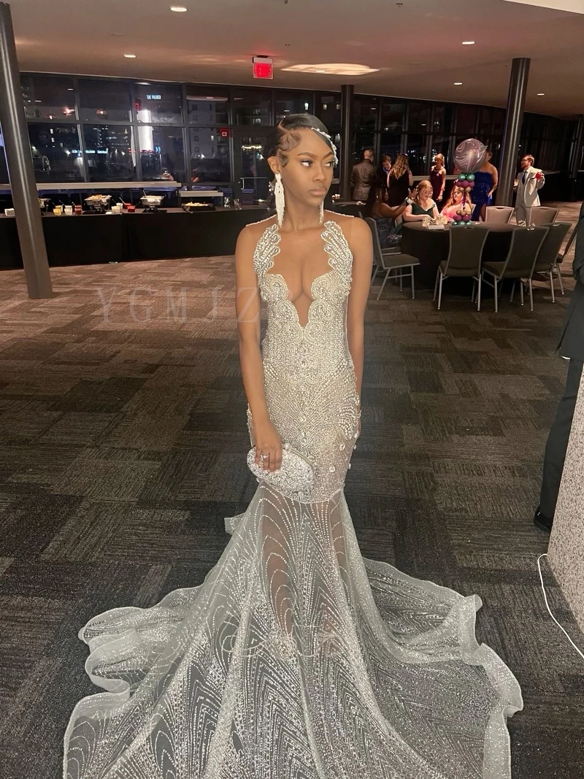 

Glitter Silver Prom Dresses Rhinestone Black Girls Luxury Mermaid Aso Ebi Formal Evening Gown Birthday Party Special Occasions