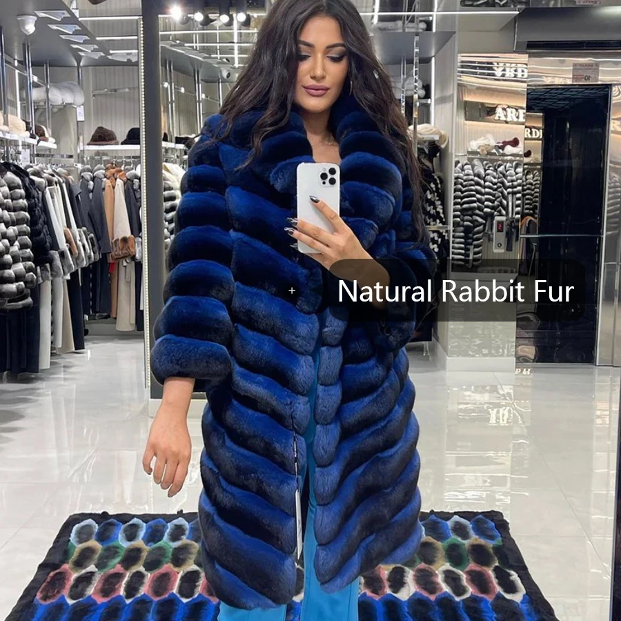 Genuine Rex Rabbit Fur Jackets Winter Clothes Women Chinchilla Colored Rabbit Fur Coat Warm Luxury