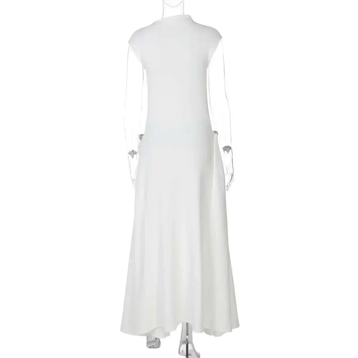 Sommerliches, neues, ärmelloses Damenkleid in Uni-Farbe, tailliert, lässiges Midikleid – Detail 21