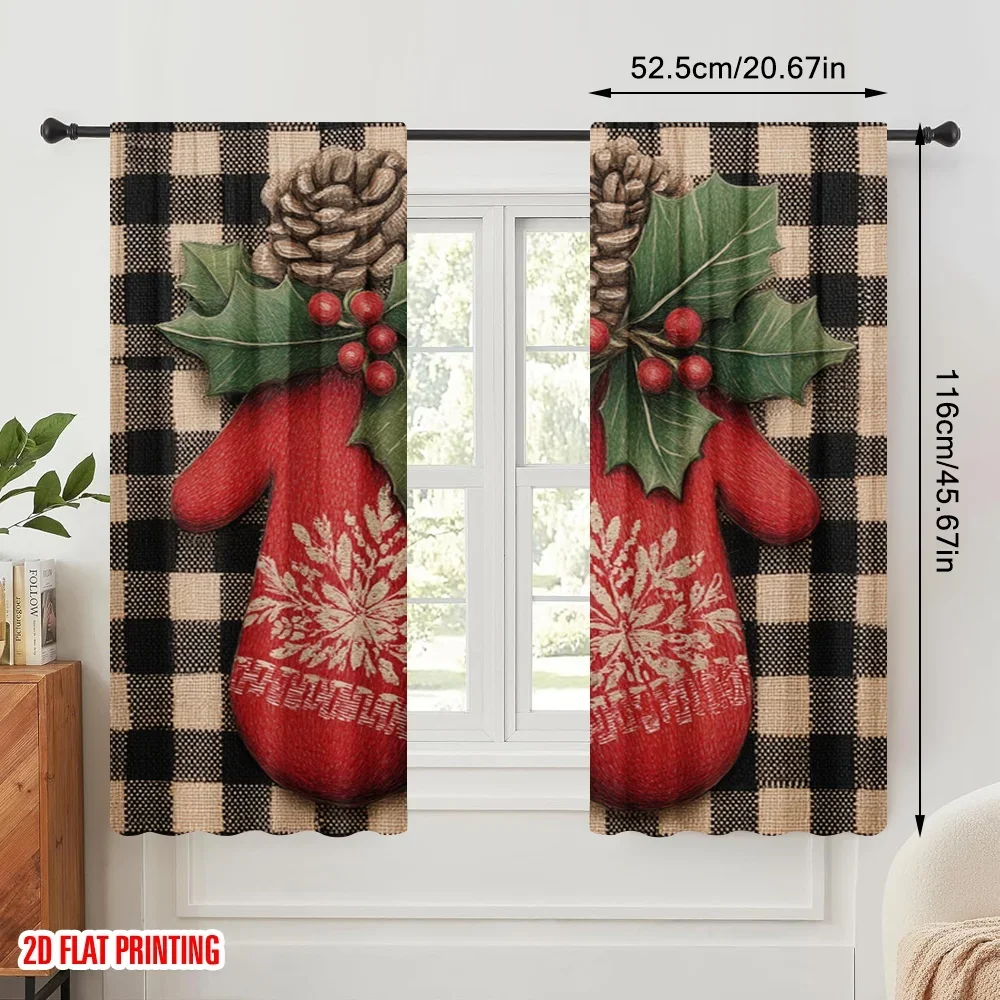 2pcs,2D plane printing Minimalist Curtains Winter Gloves Versatile Polyester Fabric (without rod) Versatile All Ldeal for
