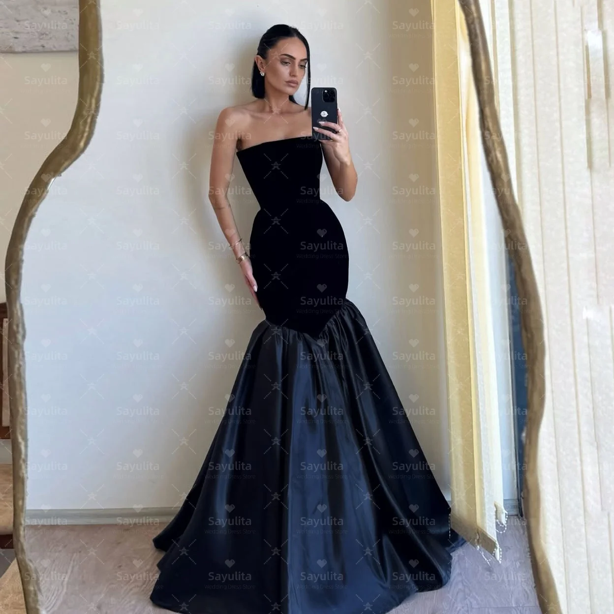 Vestidos de Fiesta Sayulita, Vestidos de Noche Sexys sin Tirantes, Vestidos Largos de Sirena con Volantes para Damas de Honor, Vestidos de Boda Personalizados