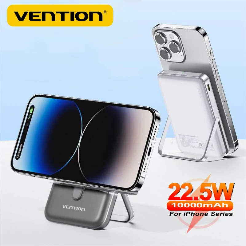 Vention Magnetic Power Bank 10000mAh Wireless Powerbank Fast Charge Portable External Battery with Stand for iPhone 12-16 Series