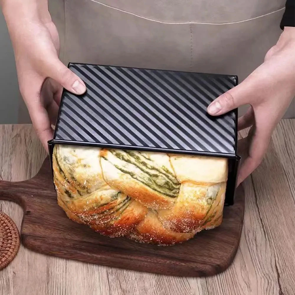 Kitchen Rectangle Loaf Pan with Cover Bread Baking Mould Cake Toast Non-Stick Toast Box with Lid Aluminized Steel Bread Mould