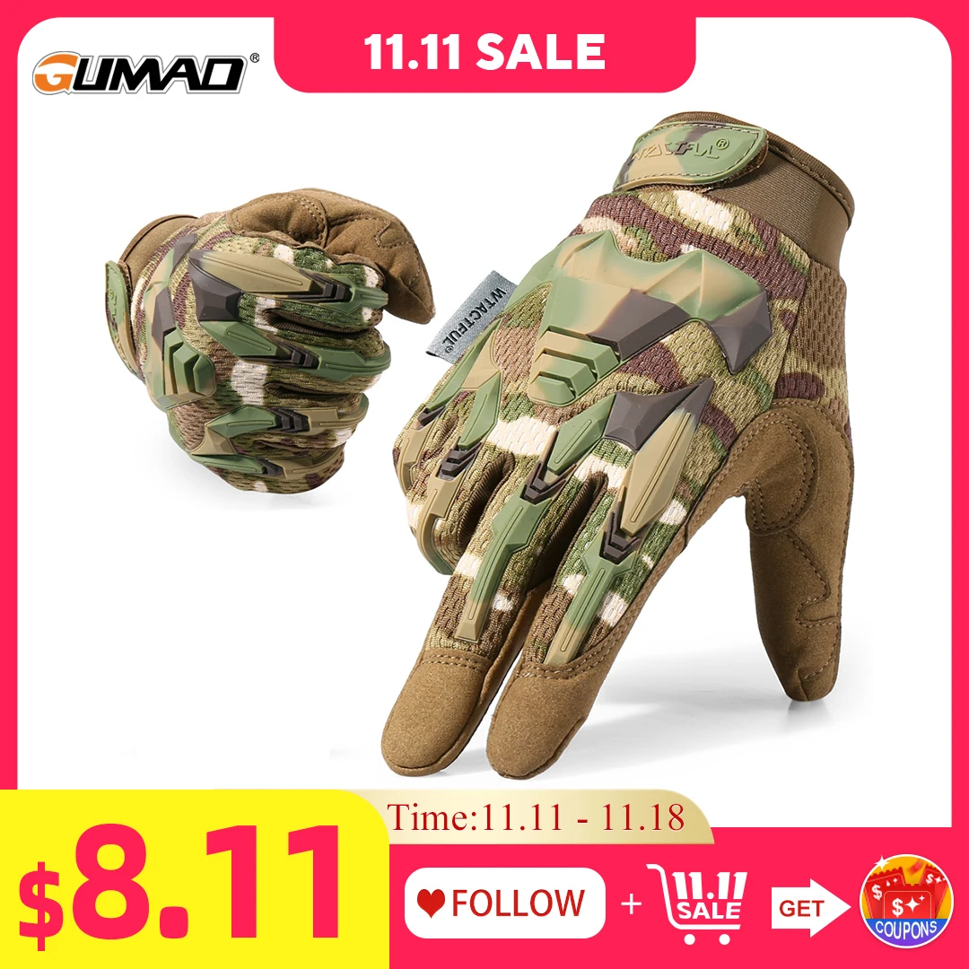 Camo Tactical Gloves Men Outdoor Hunting Hiking Climbing Sports Camping Combat Anti-skid Cycling Bike Full Finger Mittens Women