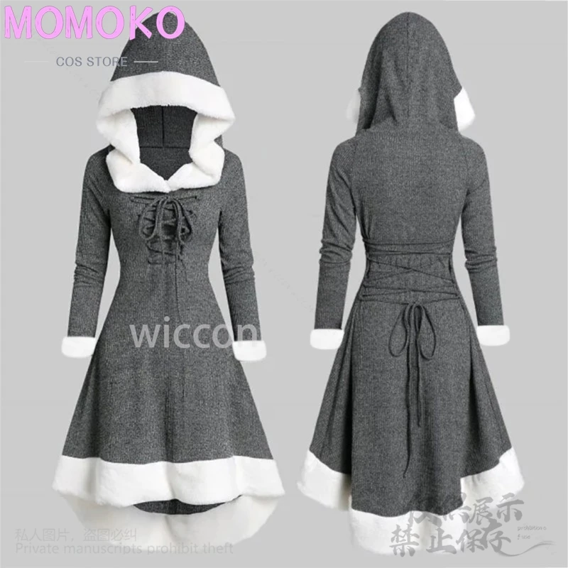 2024 Anime Christmas Dresses Winter Furcollar Lolita Sexy Wear Warm Hooded Dress For Party Halloween Cosplay Girls Customized