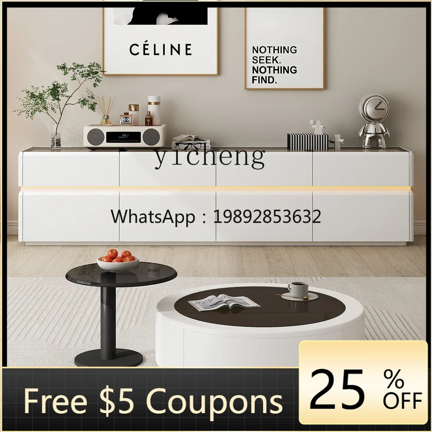 LL pure solid wood double-layer floor-to-ceiling TV cabinet coffee table combination living room household high-end