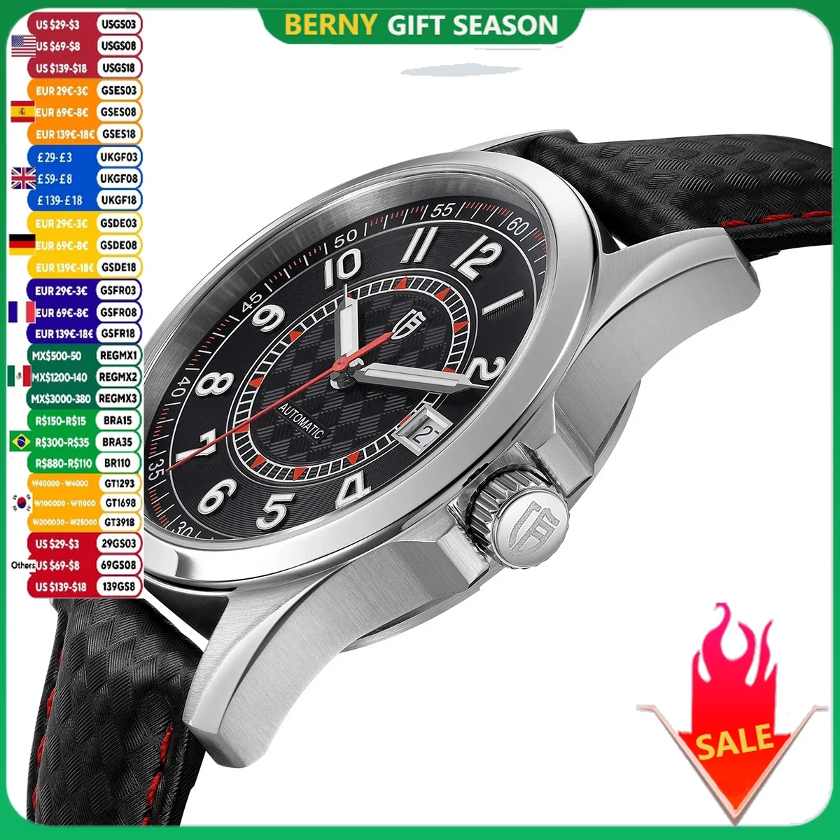 BERNY Mechanical Men Watch Super Luminous High Precision PT5000 ST2130 Luxury Automatic Watches Calendar Sapphire Wristwatch