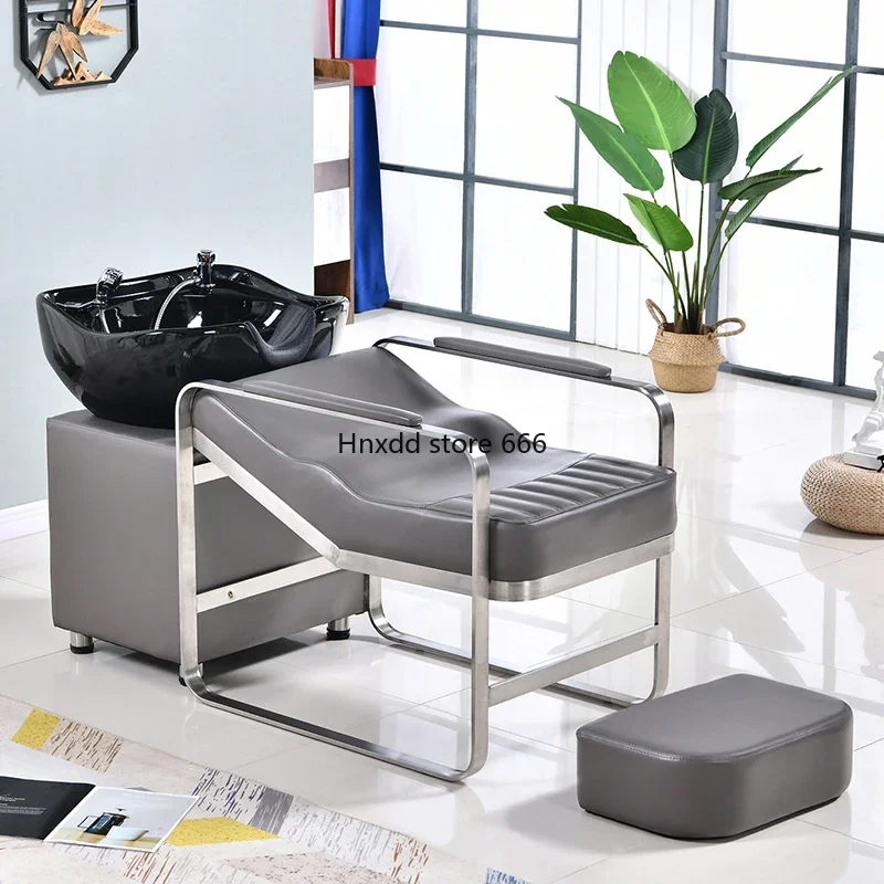 Stainless Steel Flushing Bed Economy Ceramic Basin Salon Bed for Hair Salon Hair-Washing Chair