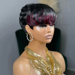 99J Short Pixie Cut Wigs For Black Women Human Hair Highlight Burgundy mix Black Short Bob Wigs Full Machine Made Wigs Short Wig