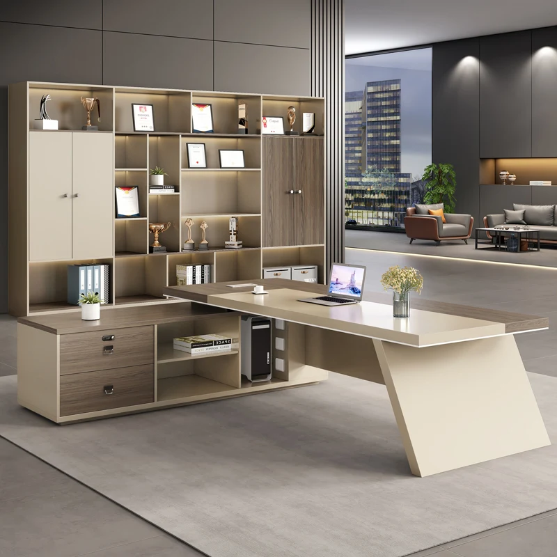 High Quality Luxury Unique Angled L-Shaped Wooden Executive Desk, Modern Design  Office Table For Commercial Workspace