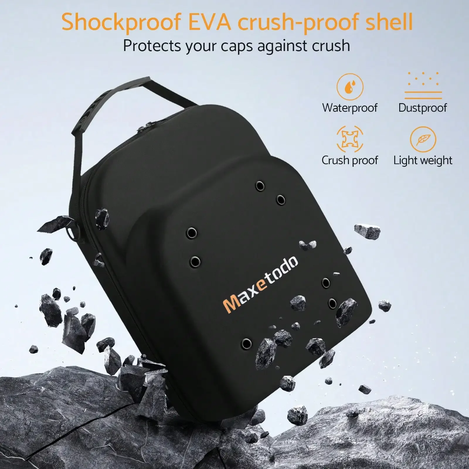 

Black Hat Travel Storage Bag EVA Waterproof Dustproof Crushproof Hat Box Hold 6 Caps with Handle Shoulder Strap for Travel Daily