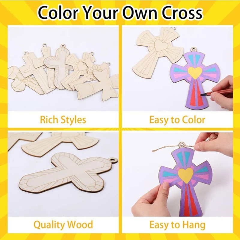 28PCS Wooden Unfinished Cross Small Baptism Cross Pendant DIY Children's Painting Graffiti Home Party Decoration