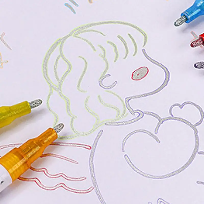 Markery konturowe Podwójnie połyskujące markery Doodle Długopisy do rysowania 24-kolorowy brokatowy żelowy długopis konturowy do rysowania Scrapbooking