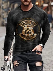 Route 66 Men's Long Sleeve T-shirt Fall Street Fashion Men's Long Sleeve T-shirt Everyday Casual Men's Long Sleeve Top 3D Print
