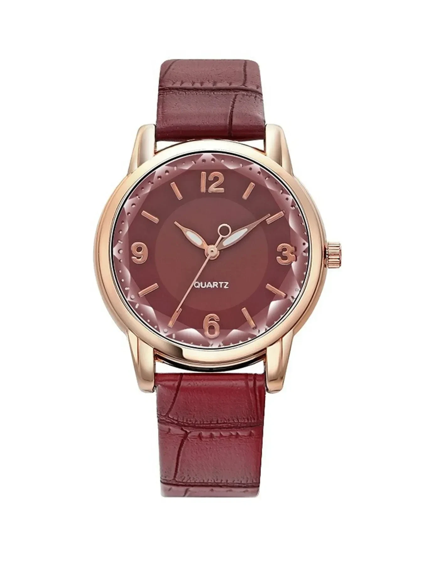 Minimalist Large Number Mark Women’s Quartz Watch, Delicate Beveled Dial Soft Pink Leather Band Ladies Accessory Watch