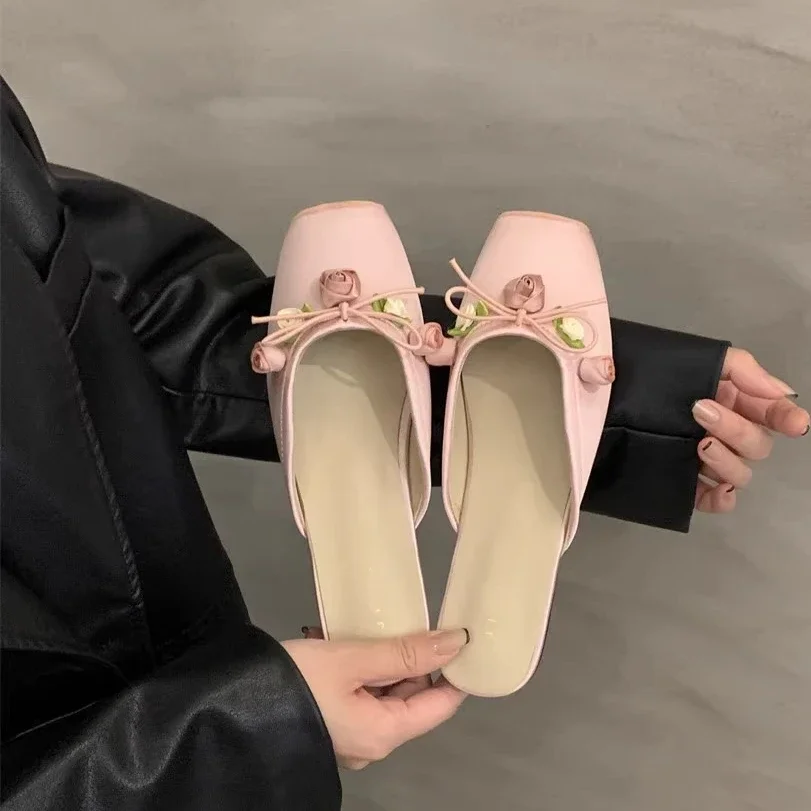 Satin Flower Slippers Women 2024 Summer Non-slip Casual Slide Comfy Light Fashion Ethnic Style Sandals Flat Floral Mule Shoes