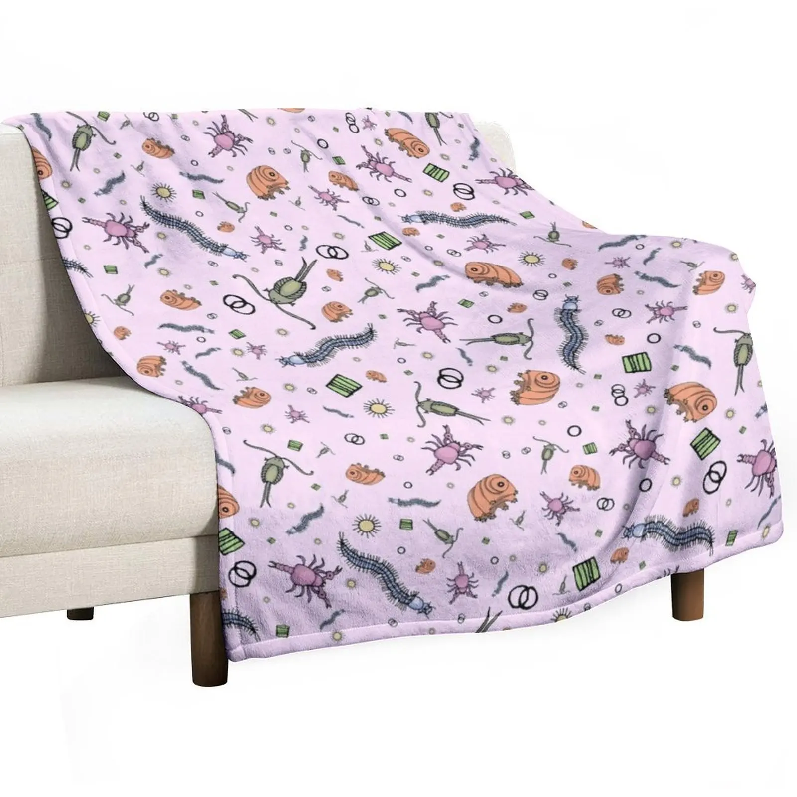 Microscopic Animals in Pink Throw Blanket wednesday Soft Big Quilt cosplay anime Blankets