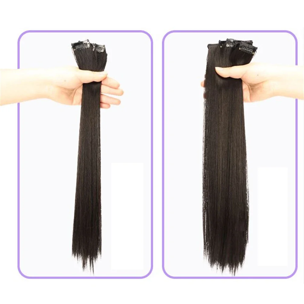 Parrucca lunga diritta invisibile senza cuciture a 1 clip Estensioni dei capelli sintetici da 30 cm per le donne Aspetto naturale che aumenta il volume dei capelli finti